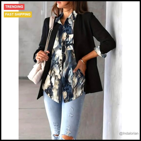 Floral Printed Button Down Blouse Long Sleeve Business Casual Boho Chic - Picture 3 of 7